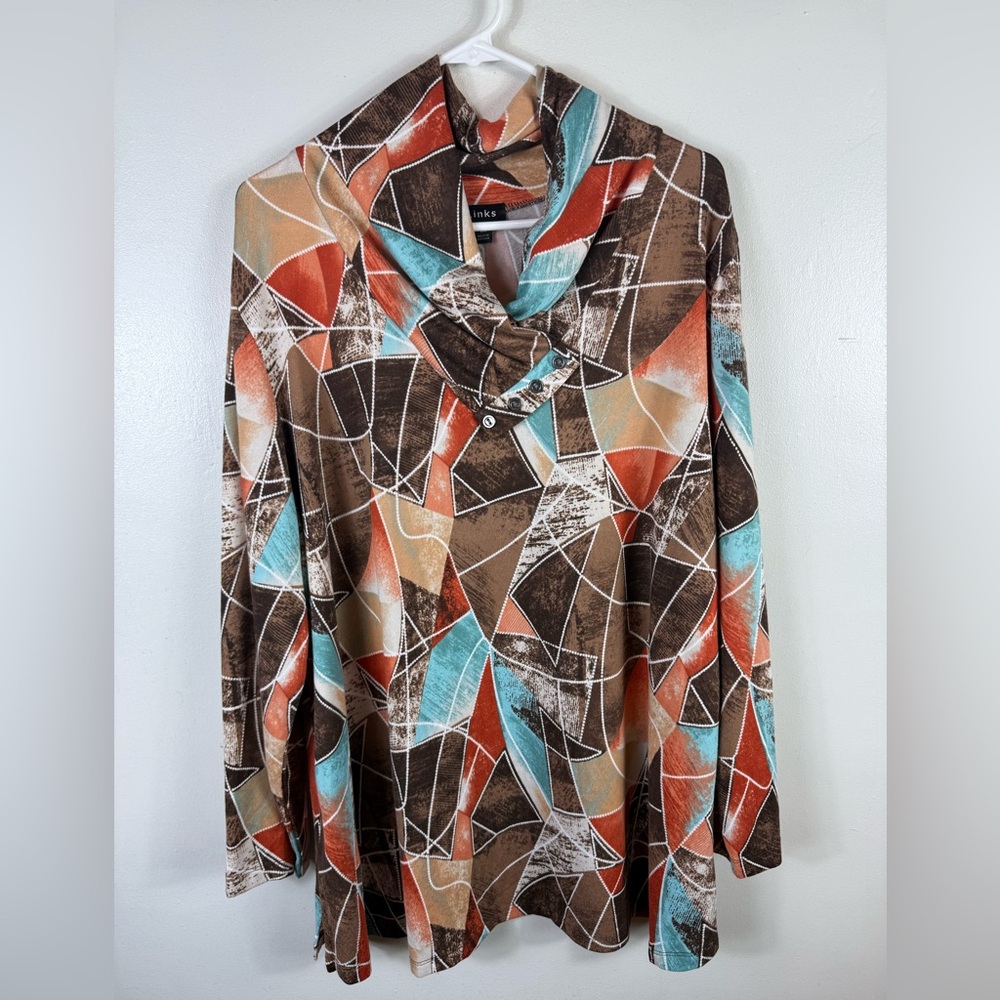 Links Womens Blouse Artsy Officewear Tunic Size‎ 1X NWT Button Collar Neutral